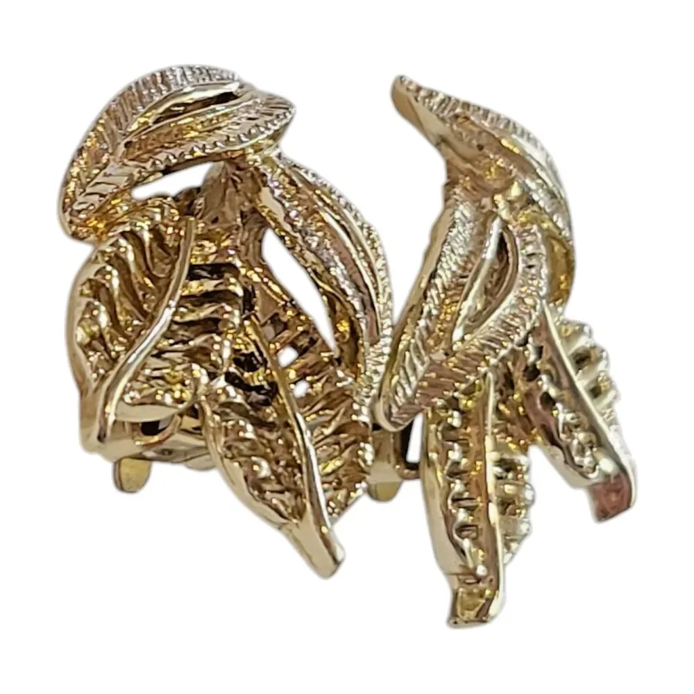 Vintage 80s Gold Tone Corn Flower Leaf Autumn Fall Clip On Earrings